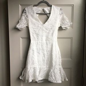 White Floral Lace Open Back Frill Tea Dress Tall